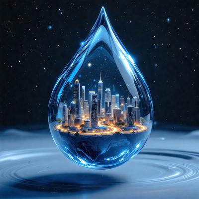 Primary subject: A glass globe with a cityscape inside.

Setting/background: The glass globe is placed on a table.

Visual style: The image is a digital artwork.

Colors and mood: The colors are predominantly blue, and the overall atmosphere is serene and calming.